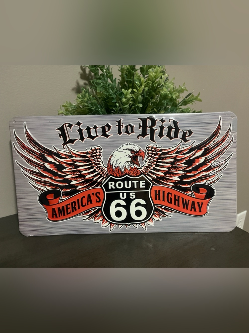 Route 66 Motorcycle Live To Ride Embossed Metal Sign